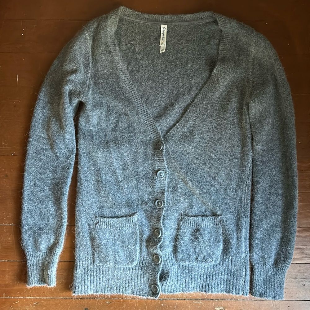 Aeropostale Rabbit hair, wool blend gray cardigan sweater. Size Medium.